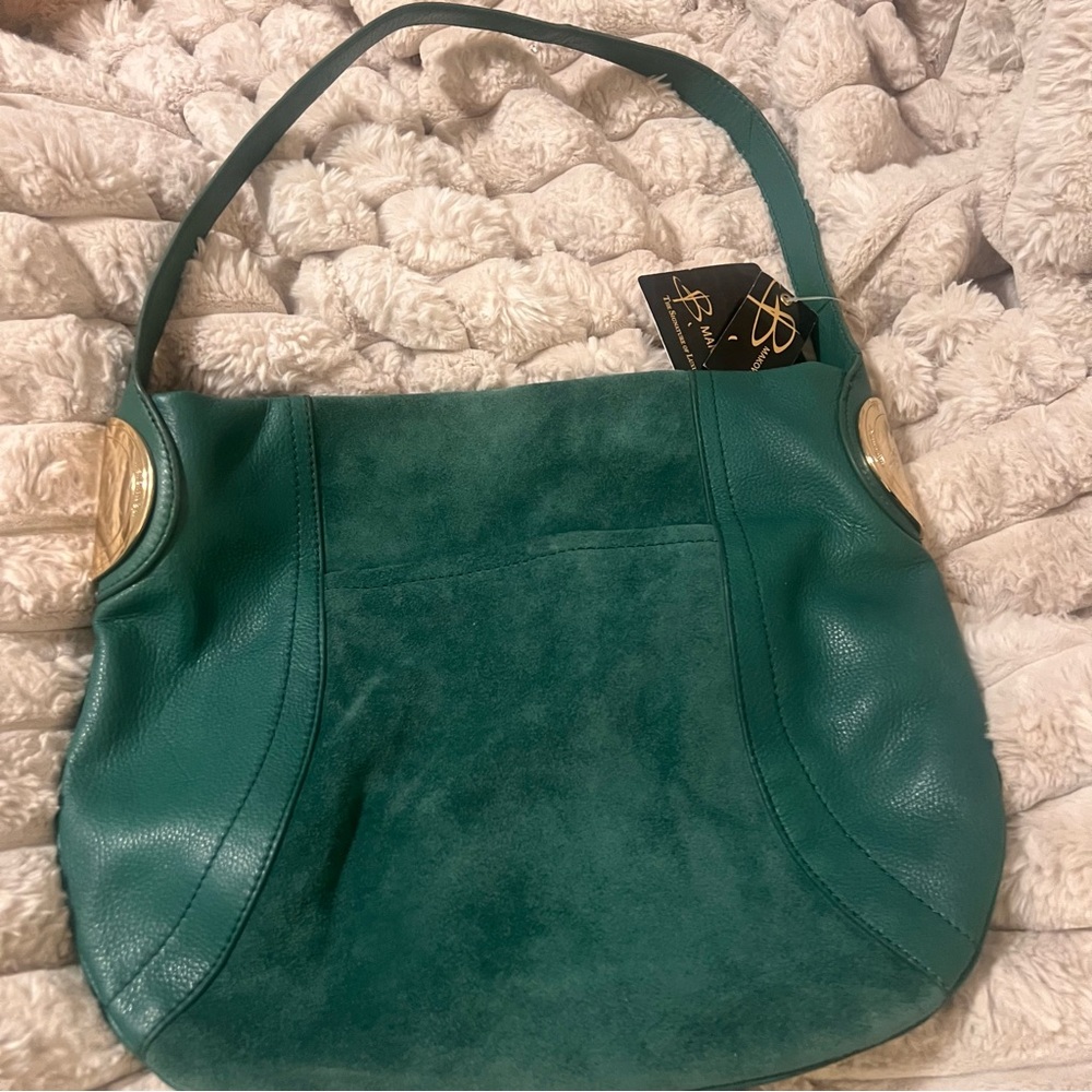 B. Makowsky Green Leather Hobo Bag with Gold Details - Picture 4 of 11